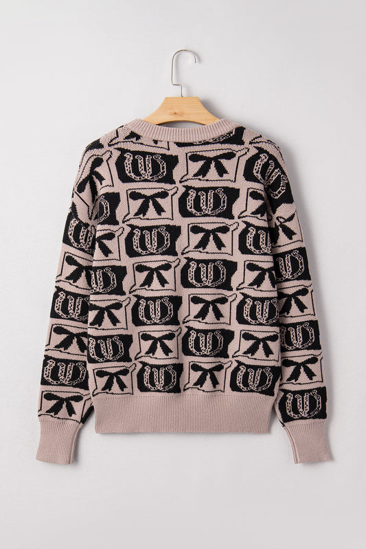 Black Bows & Horseshoes Pattern Western Fashion Print Sweater