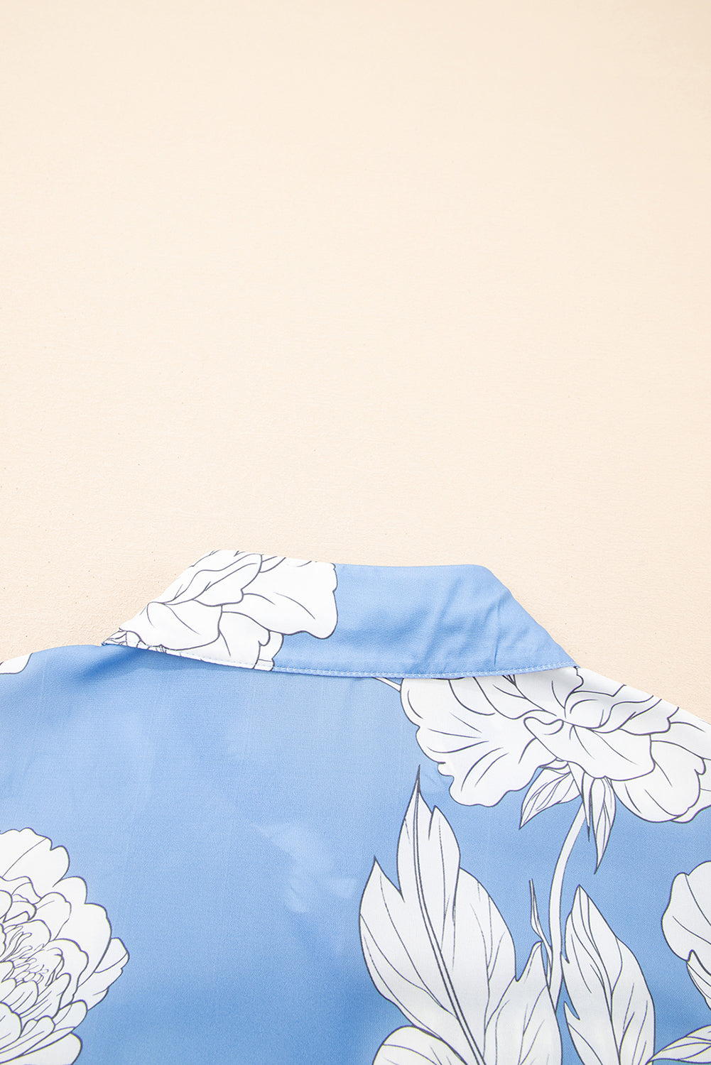 Sky Blue Floral Print Button Up Pleated Detail Puff Sleeve Shirt