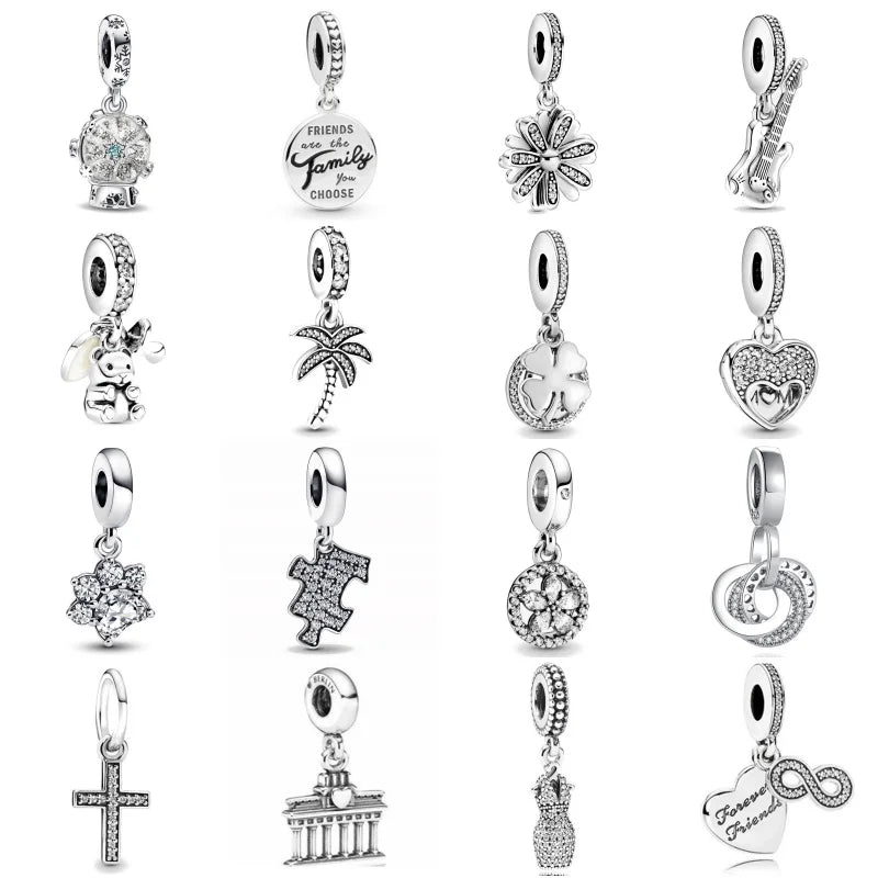 NEW 925 Sterling Silver Charm Fit Original Bracelet Accessories Women Jewelry White Series Football Snake Dreamcatcher Cross