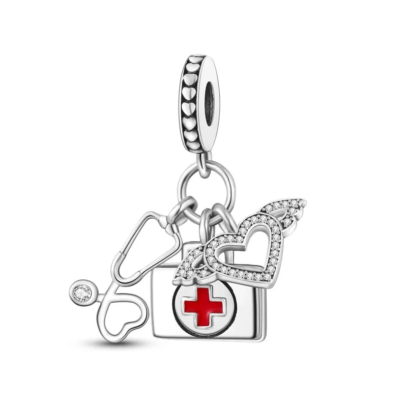 Original 925 Sterling Silver Medicine Cabinet Stethoscope Charms Pendant Beads Fit S925 Bracelet Fine DIY Jewelry Making