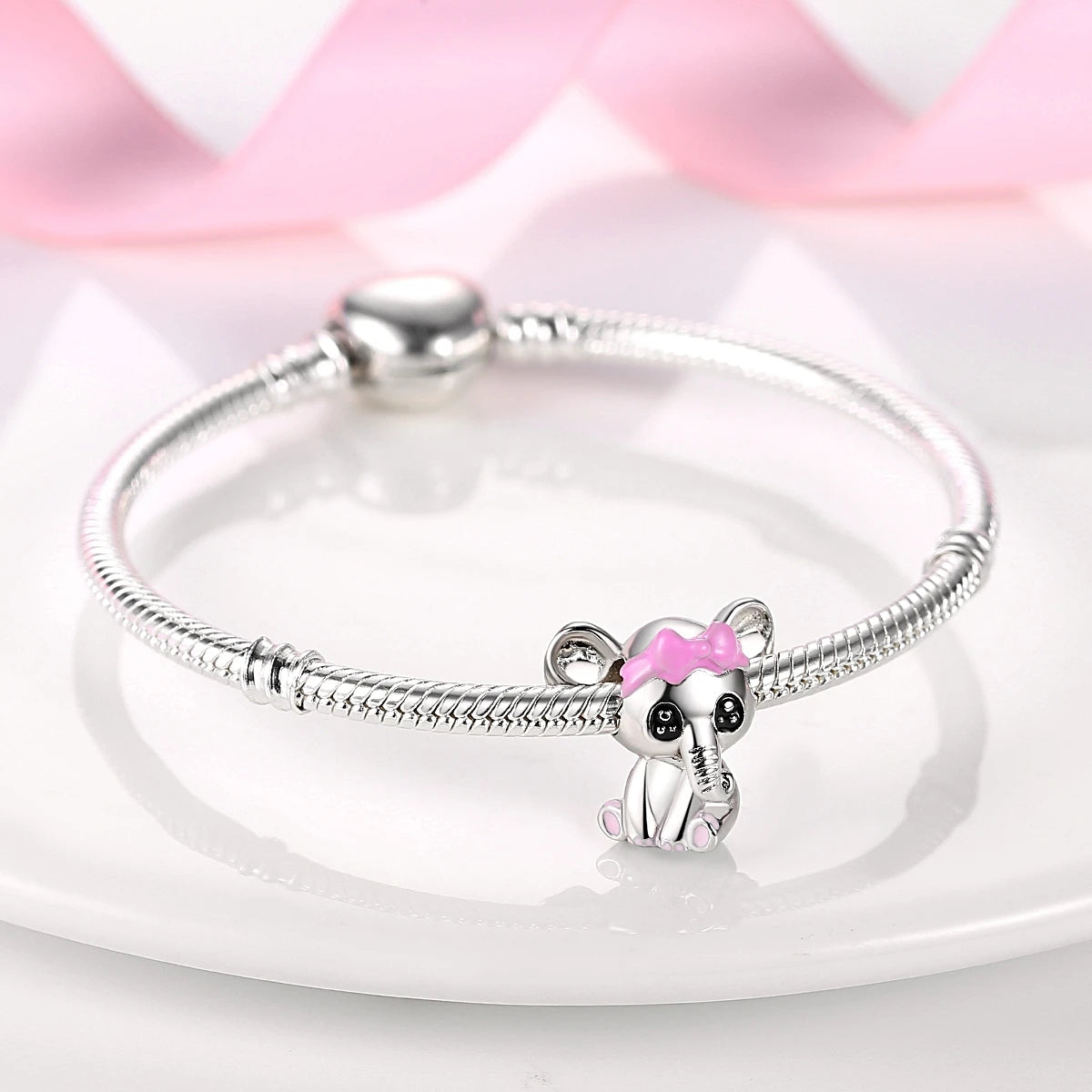 925 Sterling Silver Cute Bear Rabbit Beads Bracelet Charms Fit BangleJewelry
