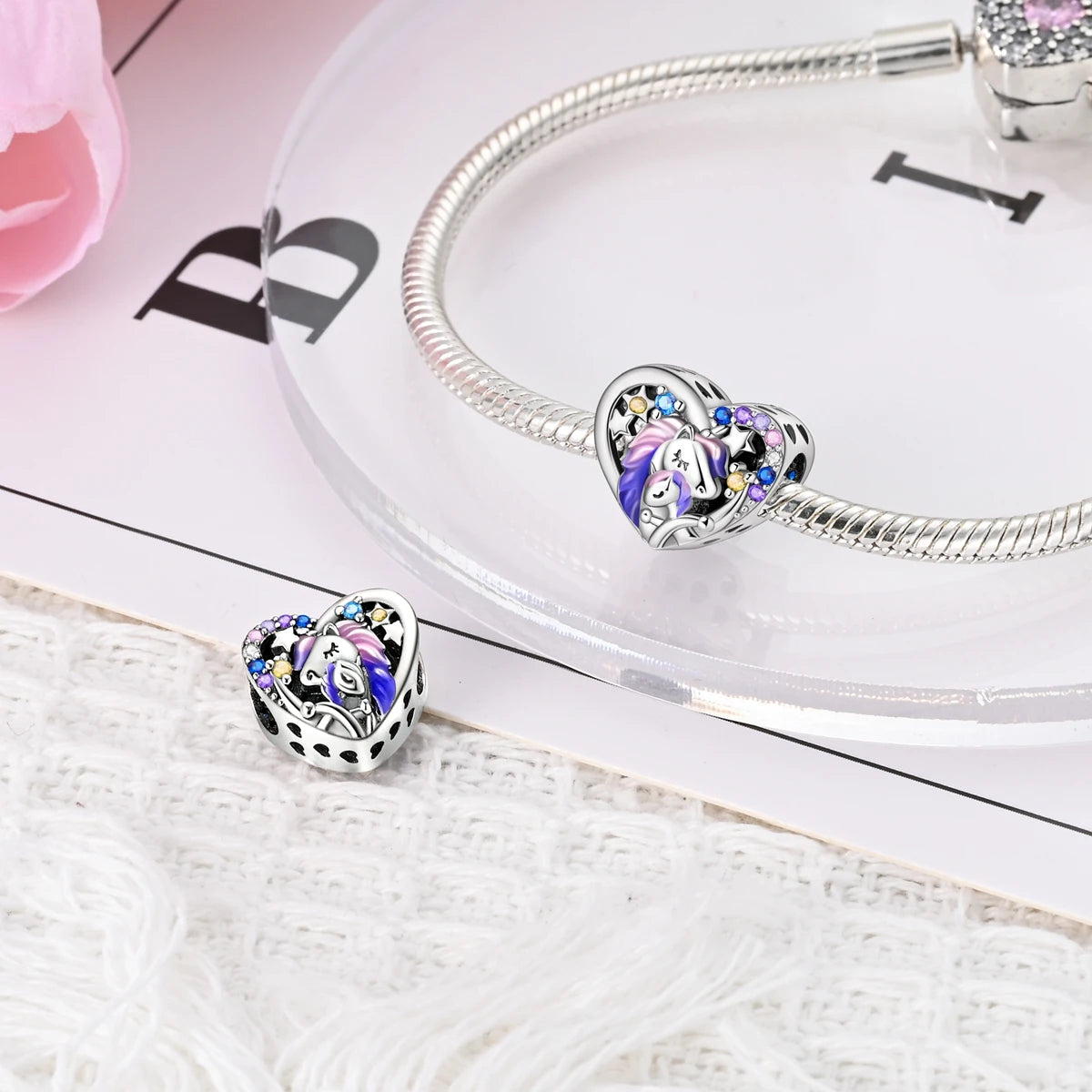 925 Sterling Silver Cute Bear Rabbit Beads Bracelet Charms Fit BangleJewelry