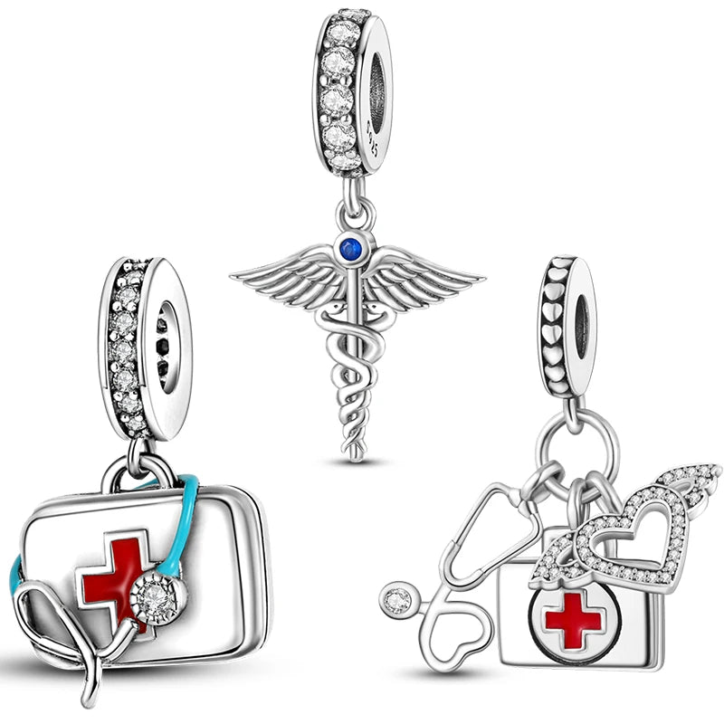 Original 925 Sterling Silver Medicine Cabinet Stethoscope Charms Pendant Beads Fit S925 Bracelet Fine DIY Jewelry Making