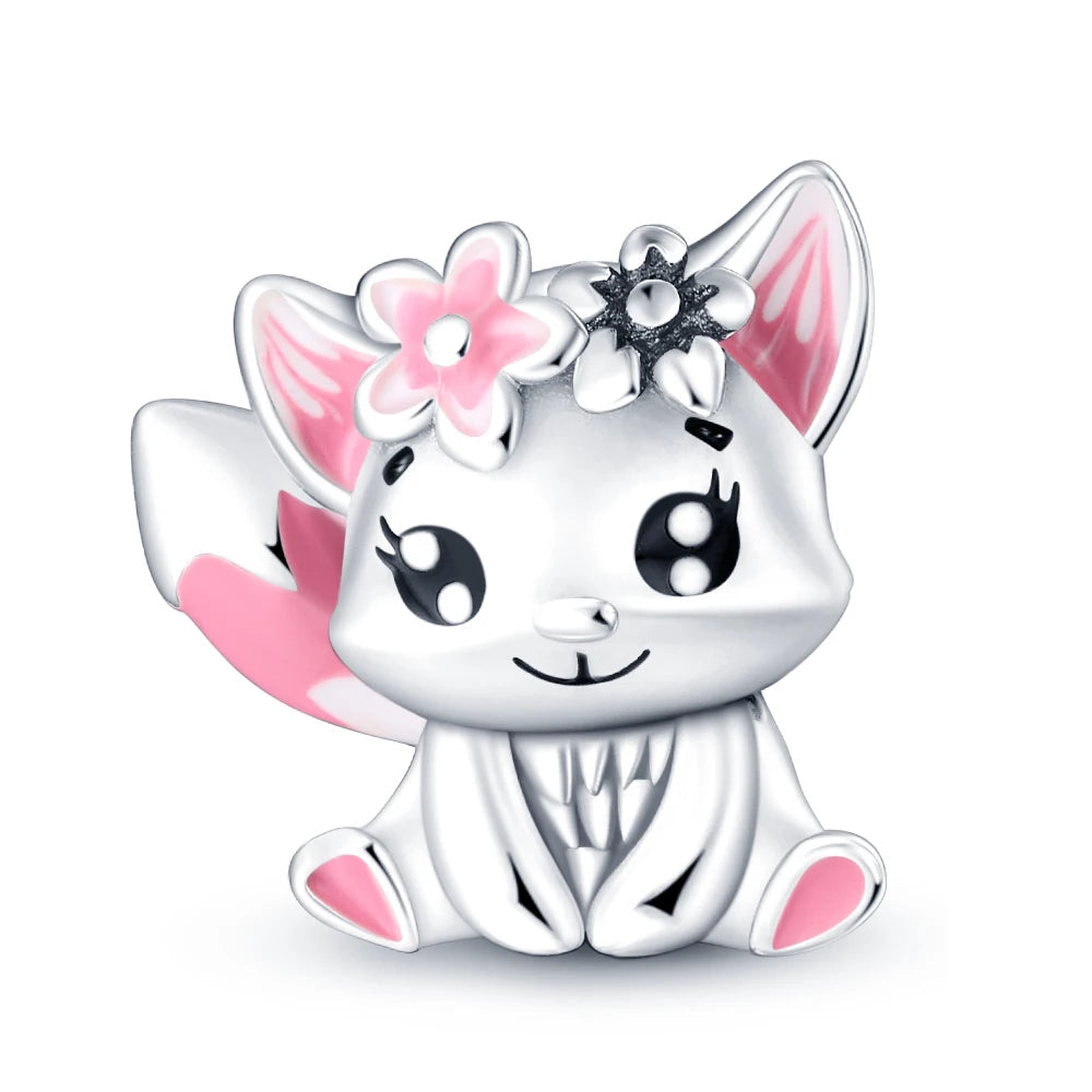 925 Sterling Silver Cute Bear Rabbit Beads Bracelet Charms Fit BangleJewelry