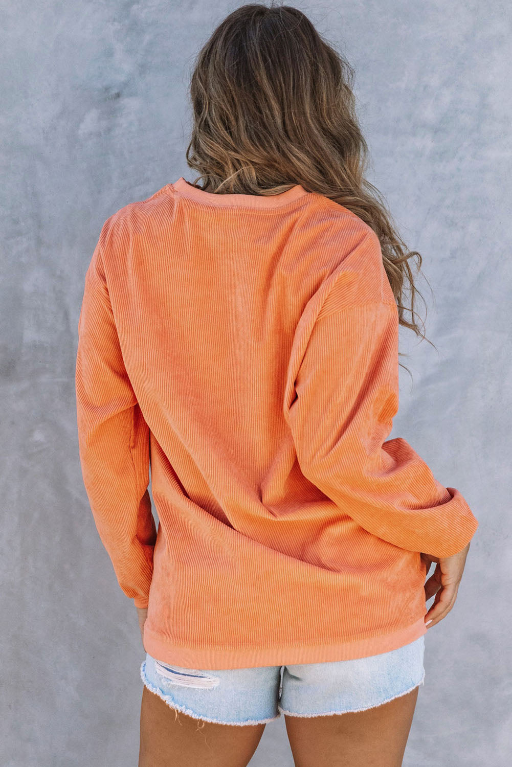 Orange Sequin Pumpkin Patched Twisted Rib Baggy Sweatshirt