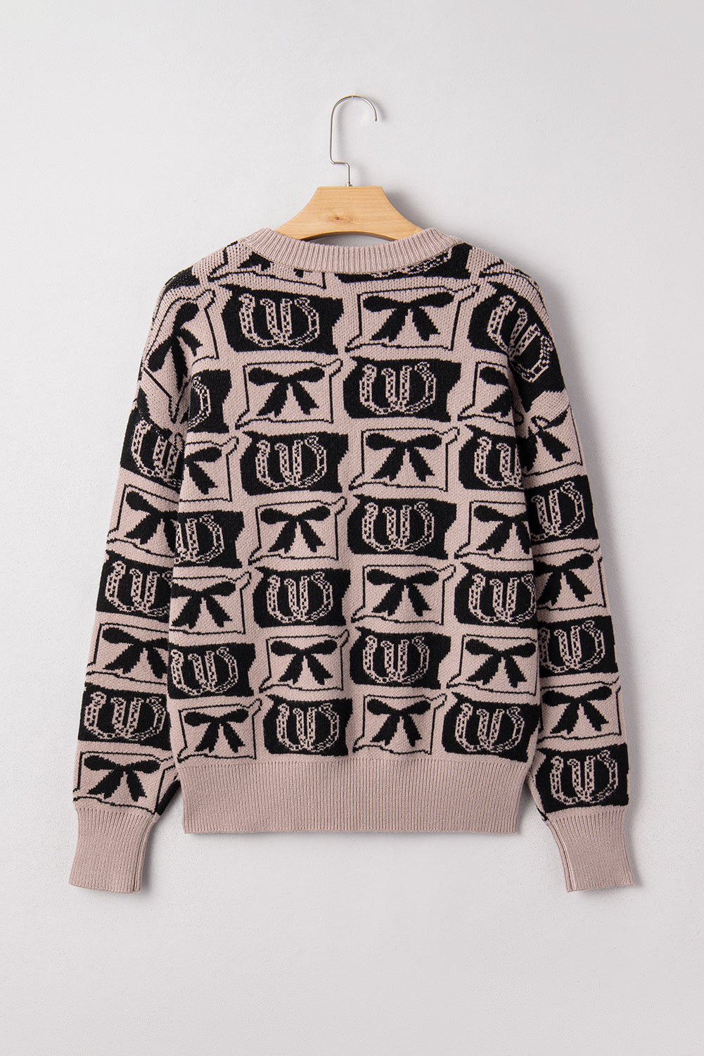 Black Bows & Horseshoes Pattern Western Fashion Print Sweater